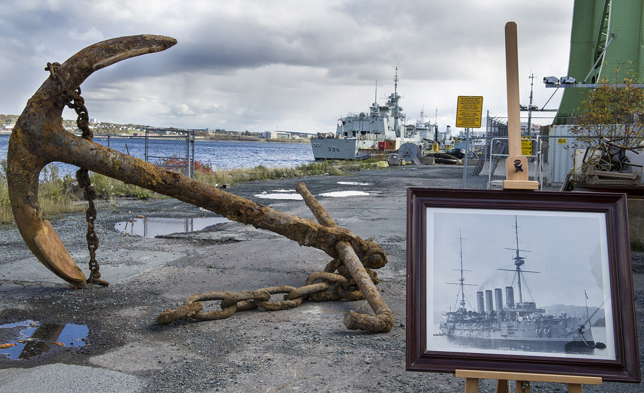 During the demolition of building D19, Canadian Forces Base (CFB) Halifax an anchor (left) was found buried beneath the parking lot.