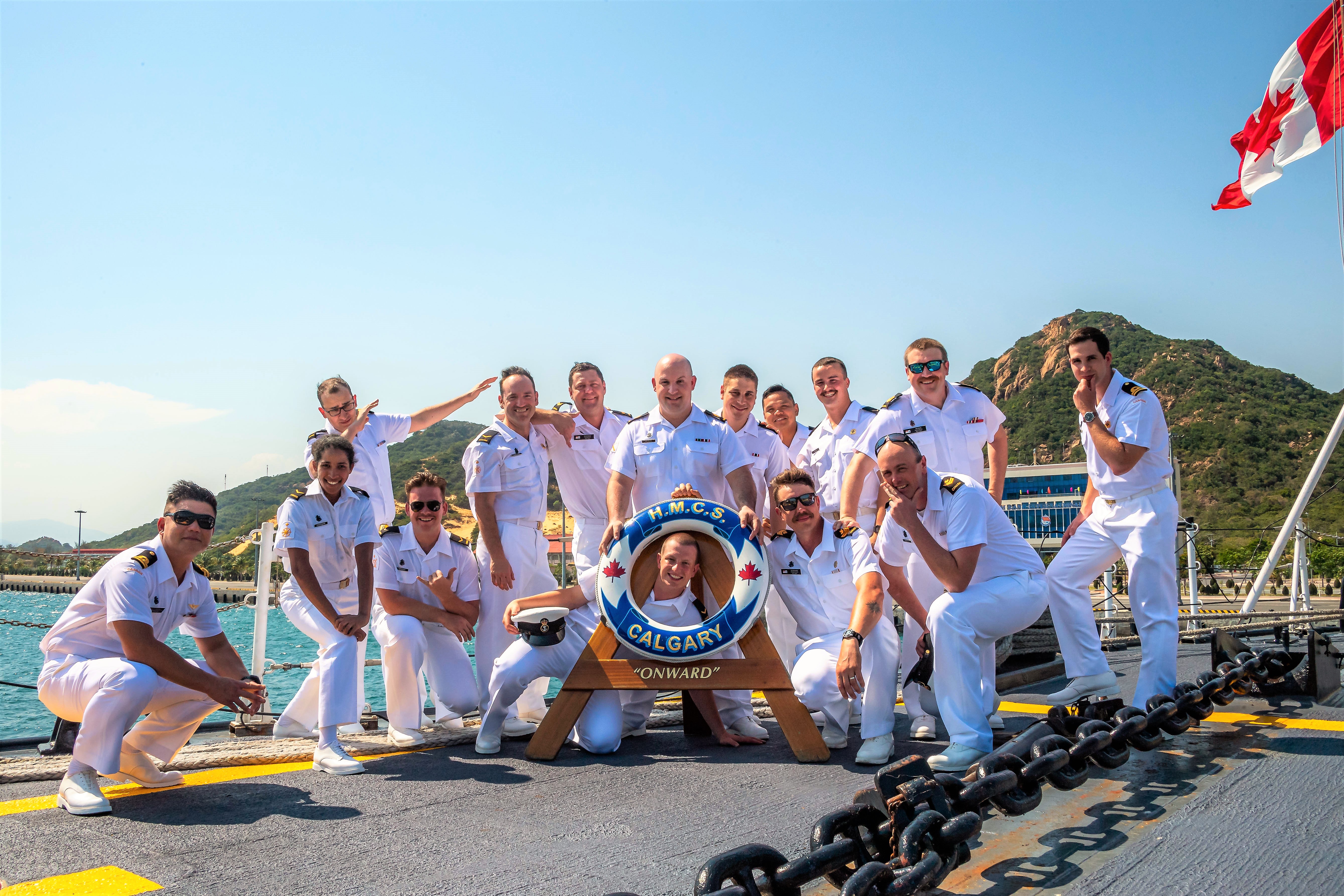 The HMCS Calgary 2021 Ship to Shore program volunteers took a group photo in Vietnam while deployed on Operation Projection in 2021.