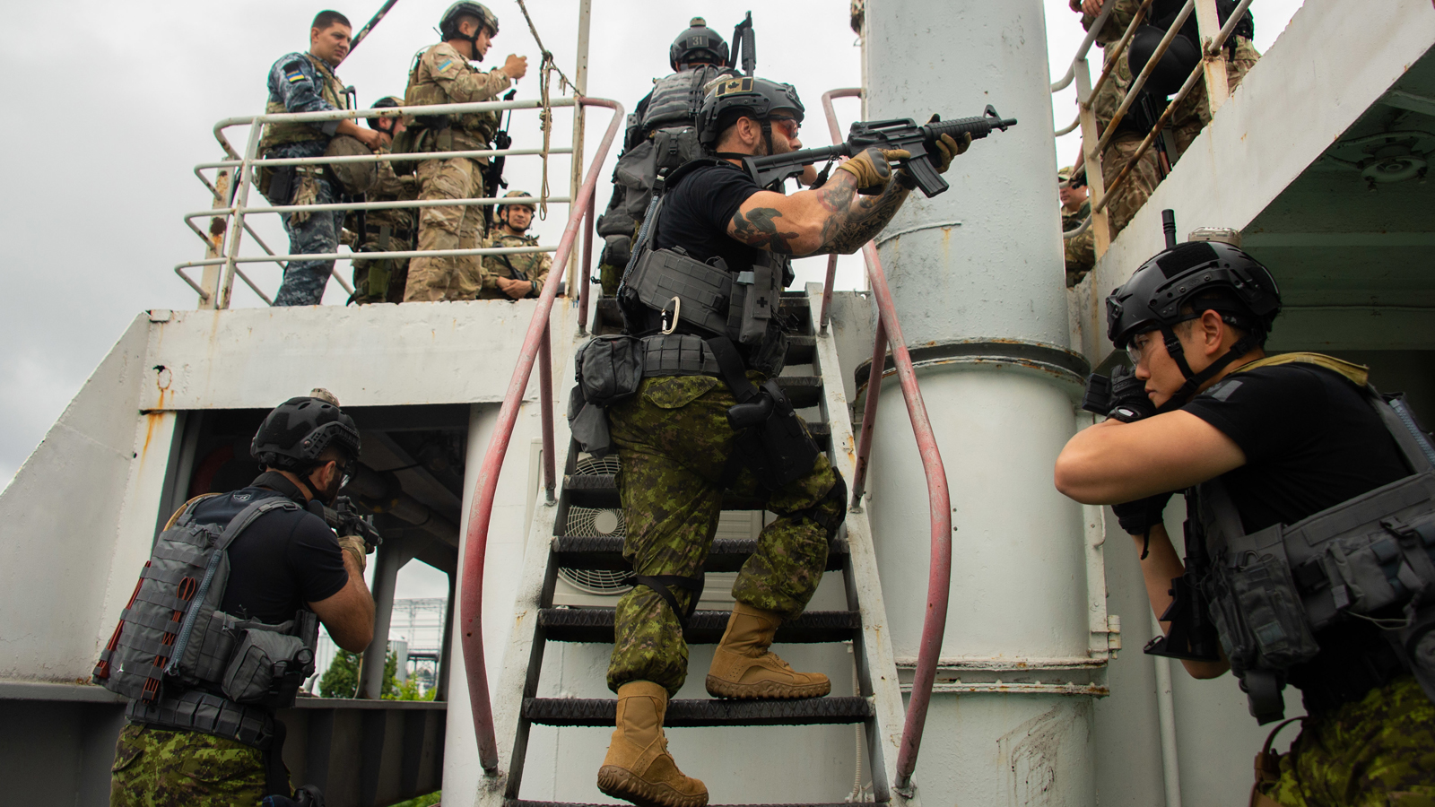 Members of the Naval Tactical Operations Group demonstrate ship drills to multinational partners during Exercise Sea Breeze 21 in Ukraine on July 5.